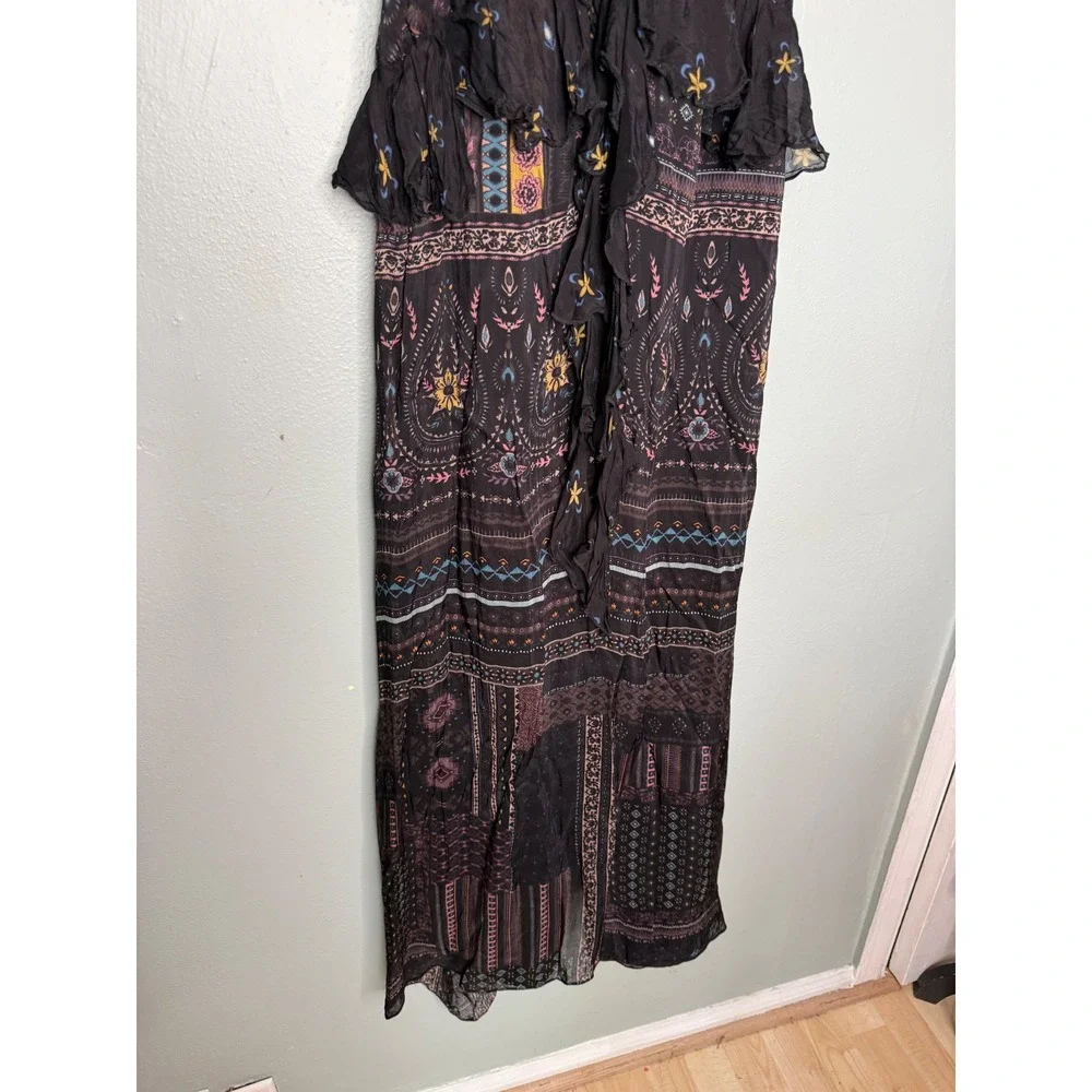 Anthropologie‎ Let Me Be Sheer Printed V-Neck Midi Dress boho Gypsy